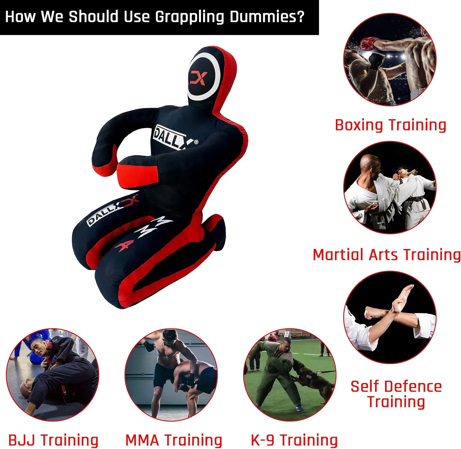DALLX MMA Grappling Dummy BBJ Wrestling Brazilian Jiu Jitsu Punching Bag Judo Karate Throwing Boxing Fighting Dummy Self Defense Sitting Position – UNFILLED