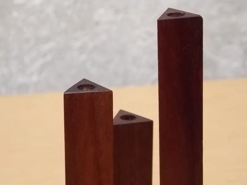 Danish Walnut Triangle 3-Candle Candle Stick Holders
