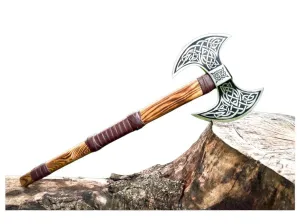 DARK WARRIOR-Double Headed Viking Steel Axe - Handmade Viking Axe Real, Viking Norse Axe, Handmade Dobule Sided 1095 Carbon Steel Axe,Viking Bearded Axe (Viking Dobule Headed Axe)