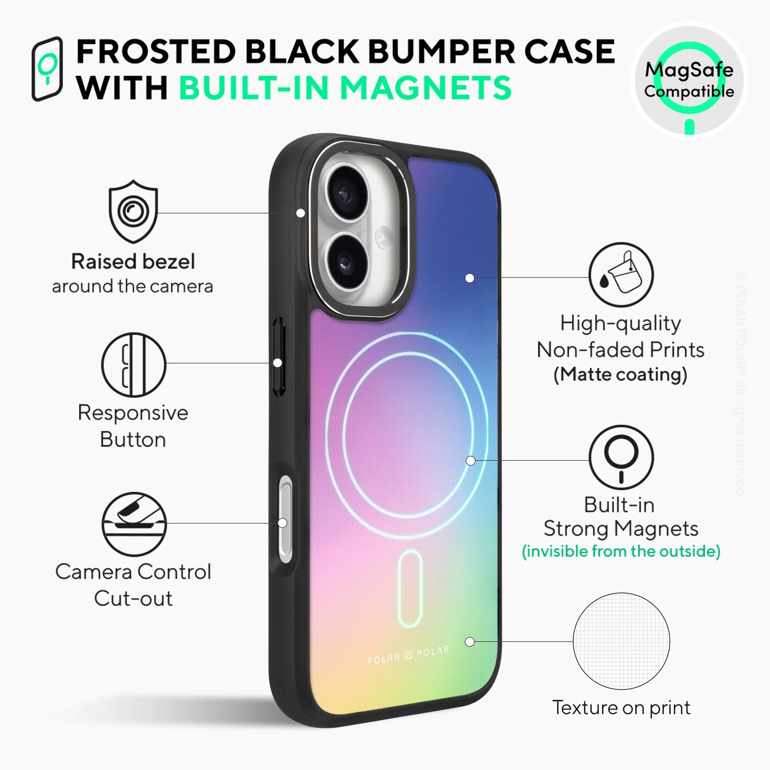 Daydream Holo - iPhone 16 Frosted Black Bumper MagSafe Case