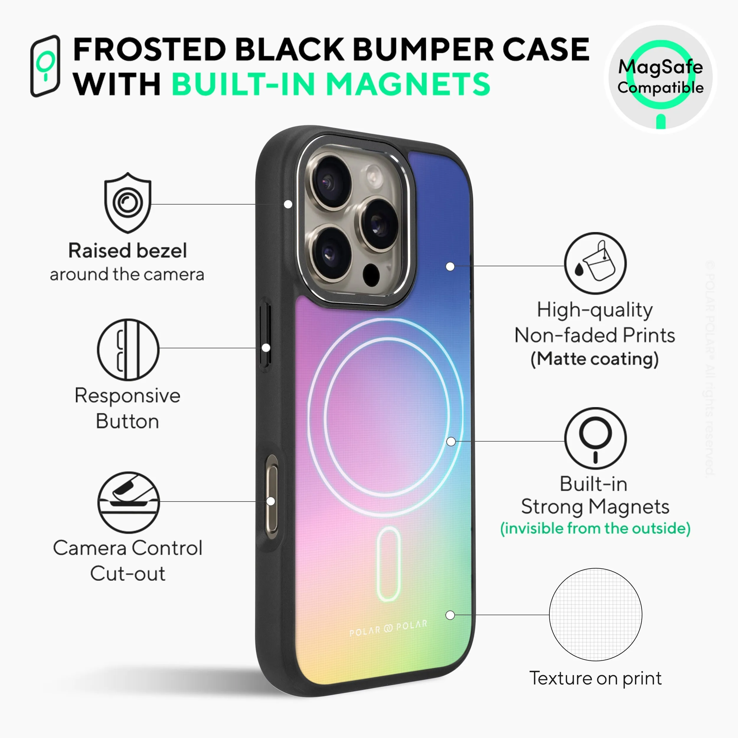 Daydream Holo - iPhone 16 Pro Frosted Black Bumper MagSafe Case