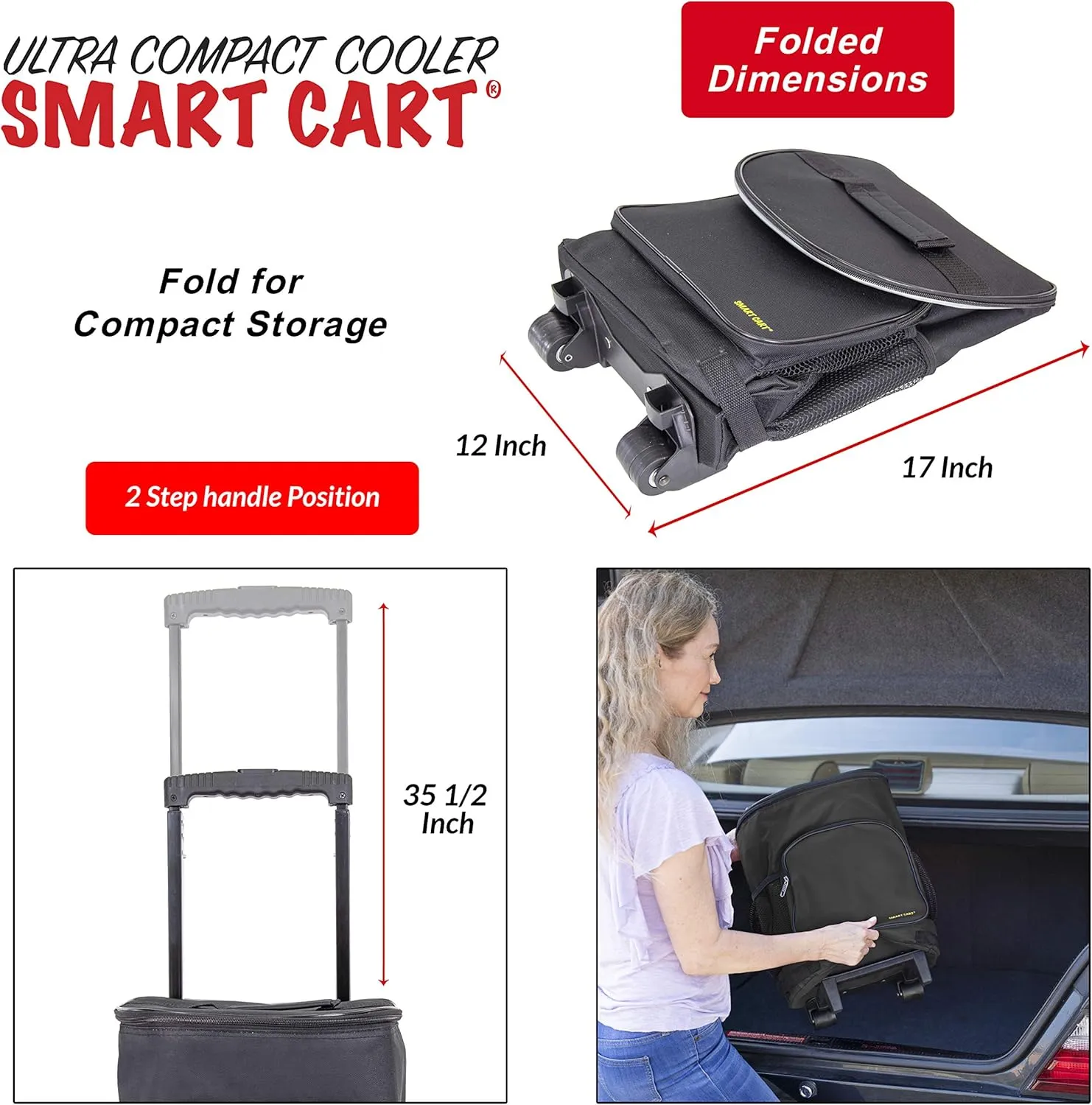 dbest products Ultra Compact Cooler Smart Cart, Black Insulated Collapsible Rolling Tailgate BBQ Beach Summer