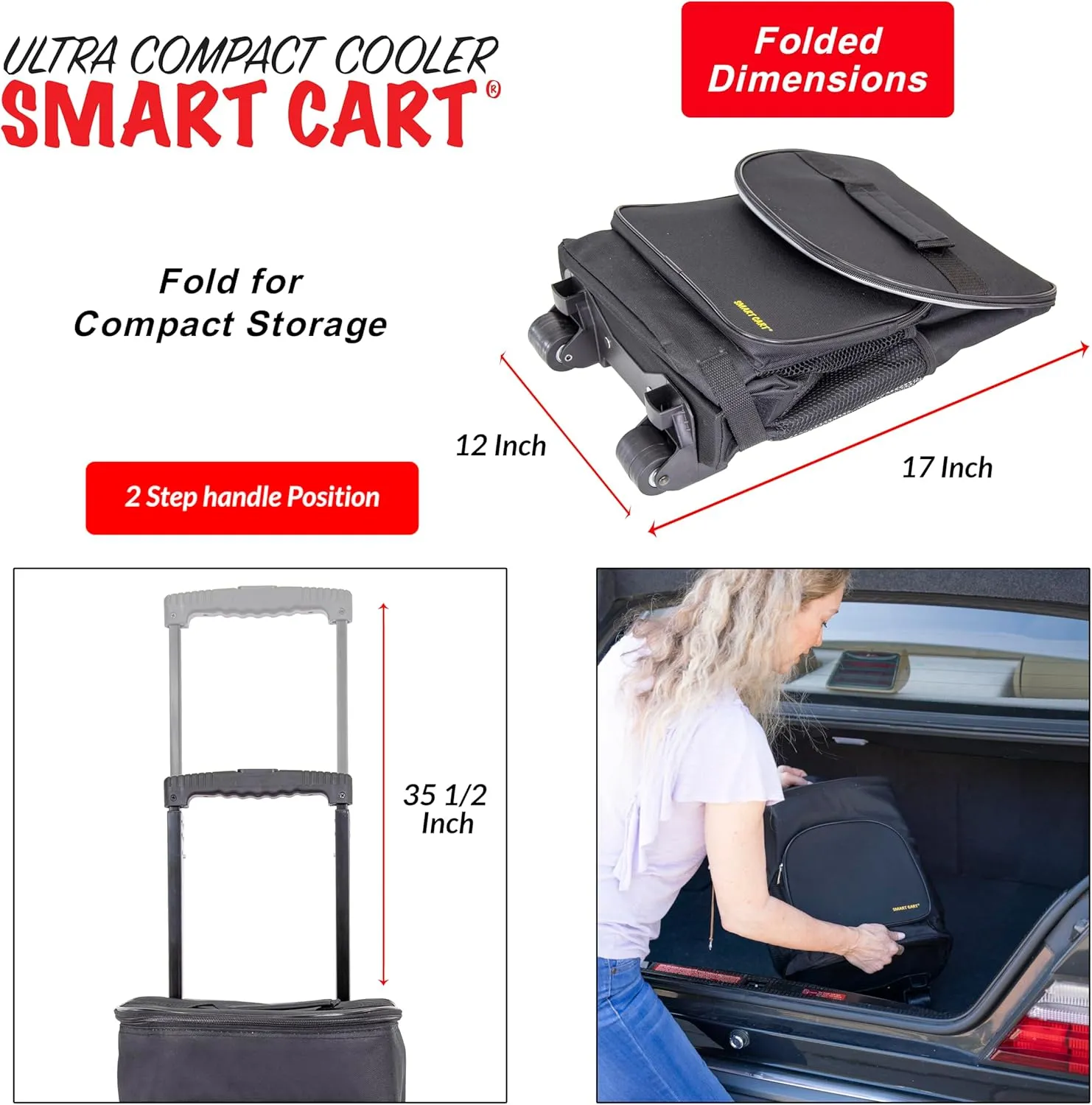 dbest products Ultra Compact Cooler Smart Cart, Black Insulated Collapsible Rolling Tailgate BBQ Beach Summer