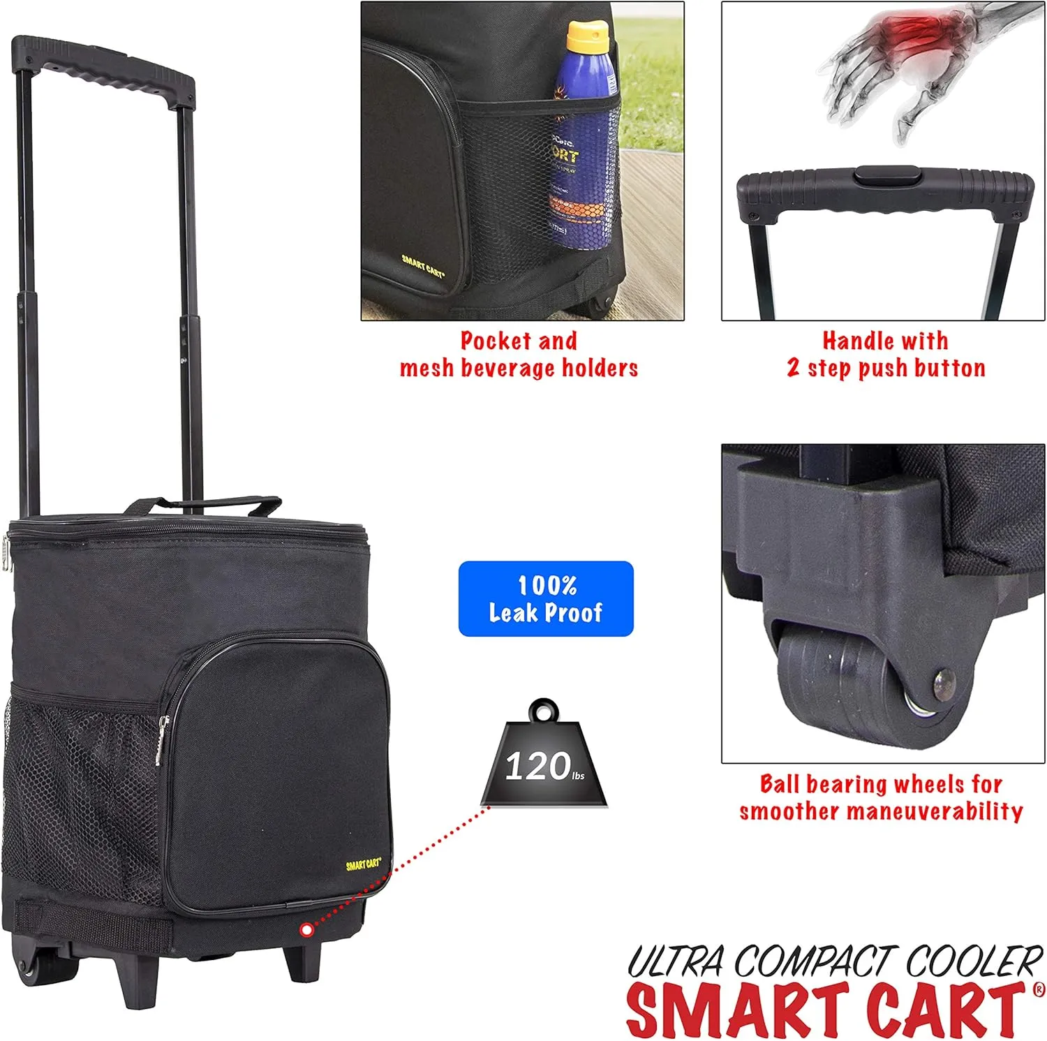 dbest products Ultra Compact Cooler Smart Cart, Black Insulated Collapsible Rolling Tailgate BBQ Beach Summer
