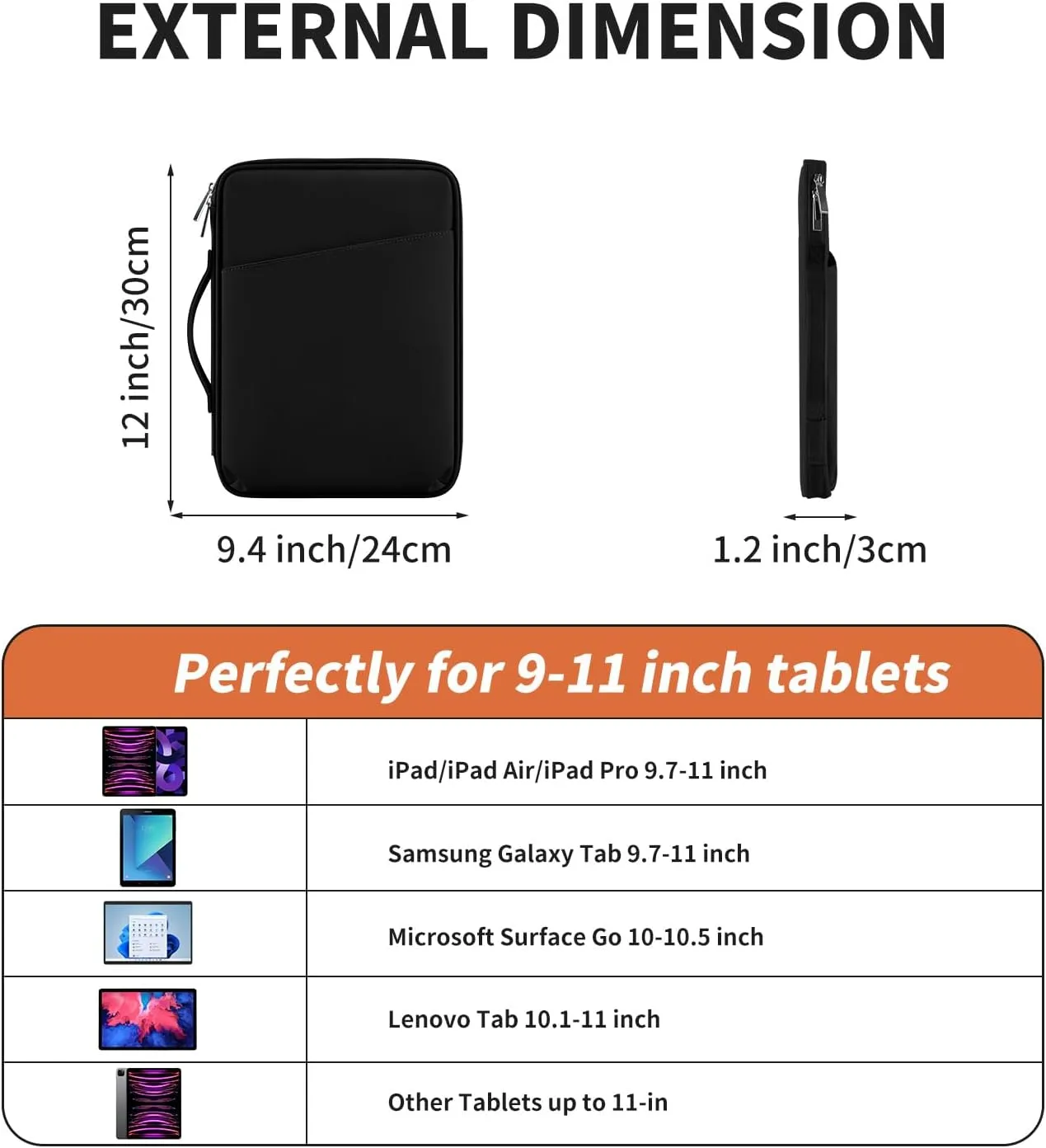DDgro 11 Inch New iPad Pro Sleeve Case Tablet Sleeve Bag- Perfect for New iPad, iPad Pro, iPad Air, Galaxy Tab, and More (PU-Black, 11 inch)