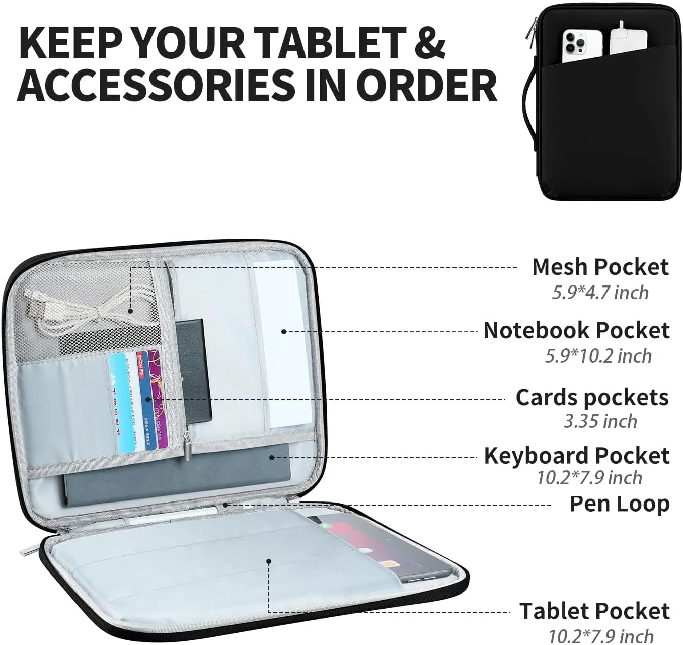 DDgro 11 Inch New iPad Pro Sleeve Case Tablet Sleeve Bag- Perfect for New iPad, iPad Pro, iPad Air, Galaxy Tab, and More (PU-Black, 11 inch)