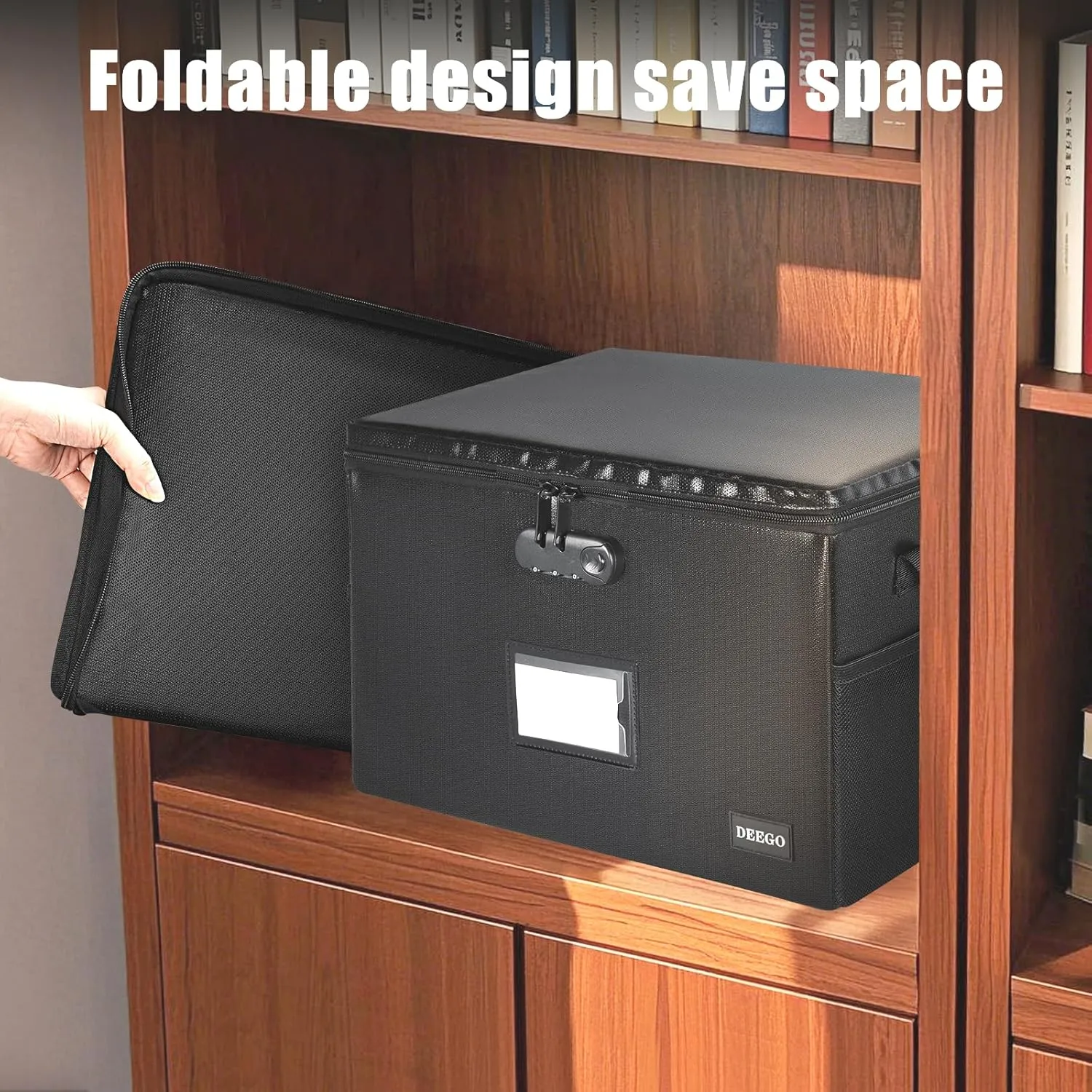 DEEGO Fireproof Document Box, Water-Resistant File Organizer Box with Lock for Document Safe, Collapsible File Organizer with Handle, Filing Cabinets for Home Office for Hanging Letter/Legal Folder