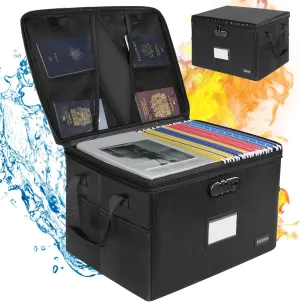 DEEGO Fireproof Document Box, Water-Resistant File Organizer Box with Lock for Document Safe, Collapsible File Organizer with Handle, Filing Cabinets for Home Office for Hanging Letter/Legal Folder