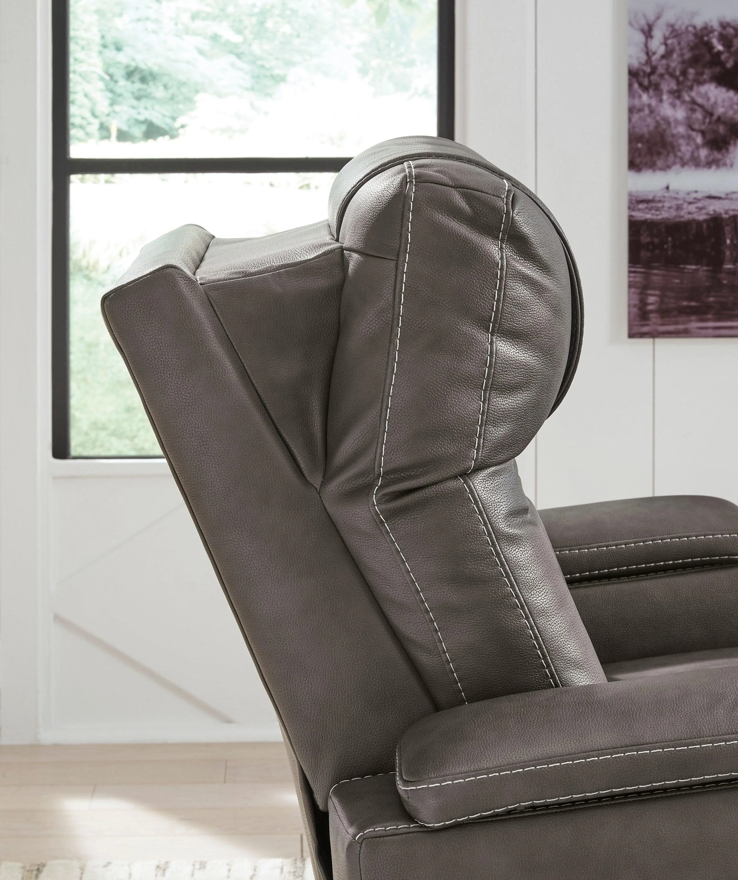 Den Gray Faux Leather Power Recliner w LED & USB Port