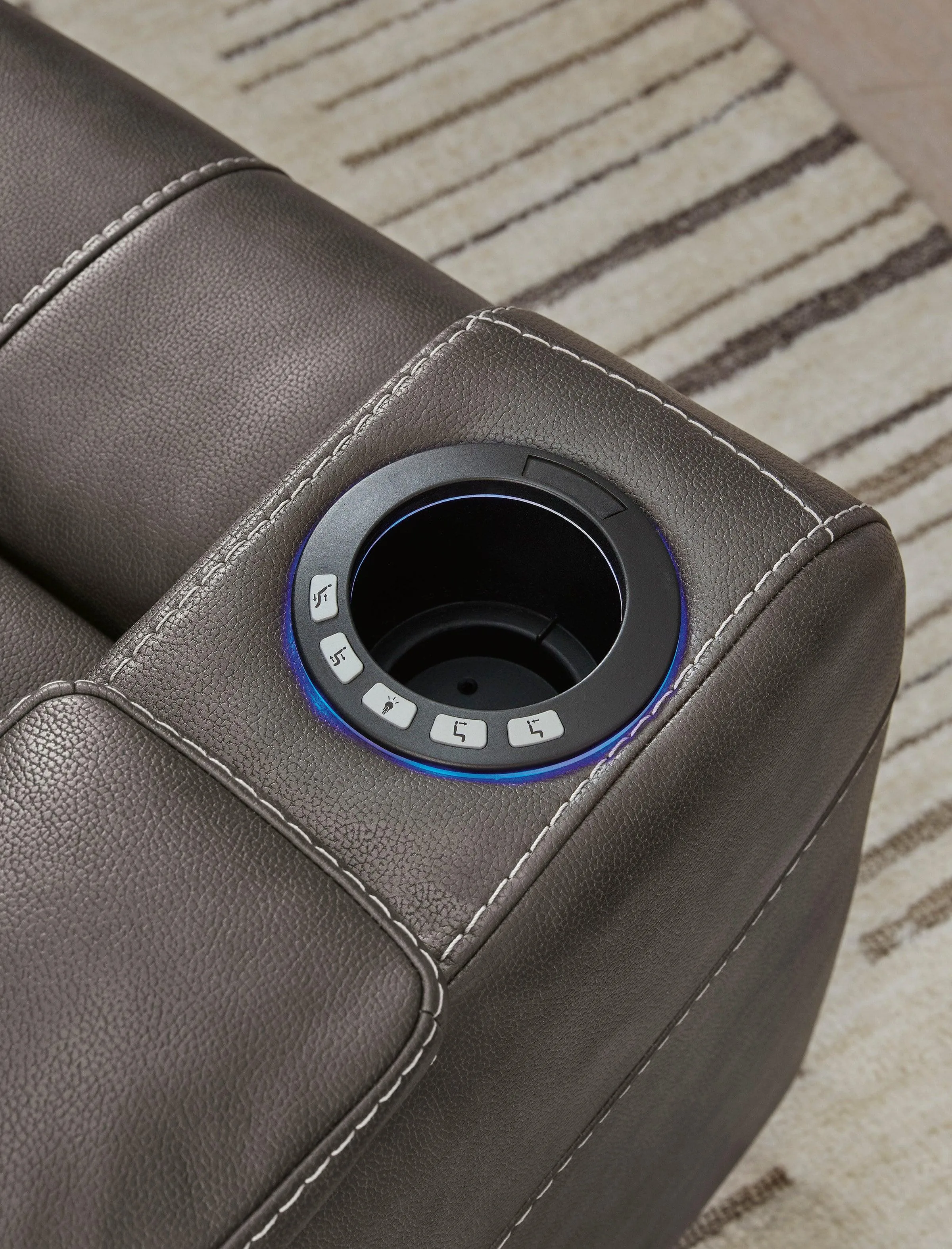 Den Gray Faux Leather Power Recliner w LED & USB Port