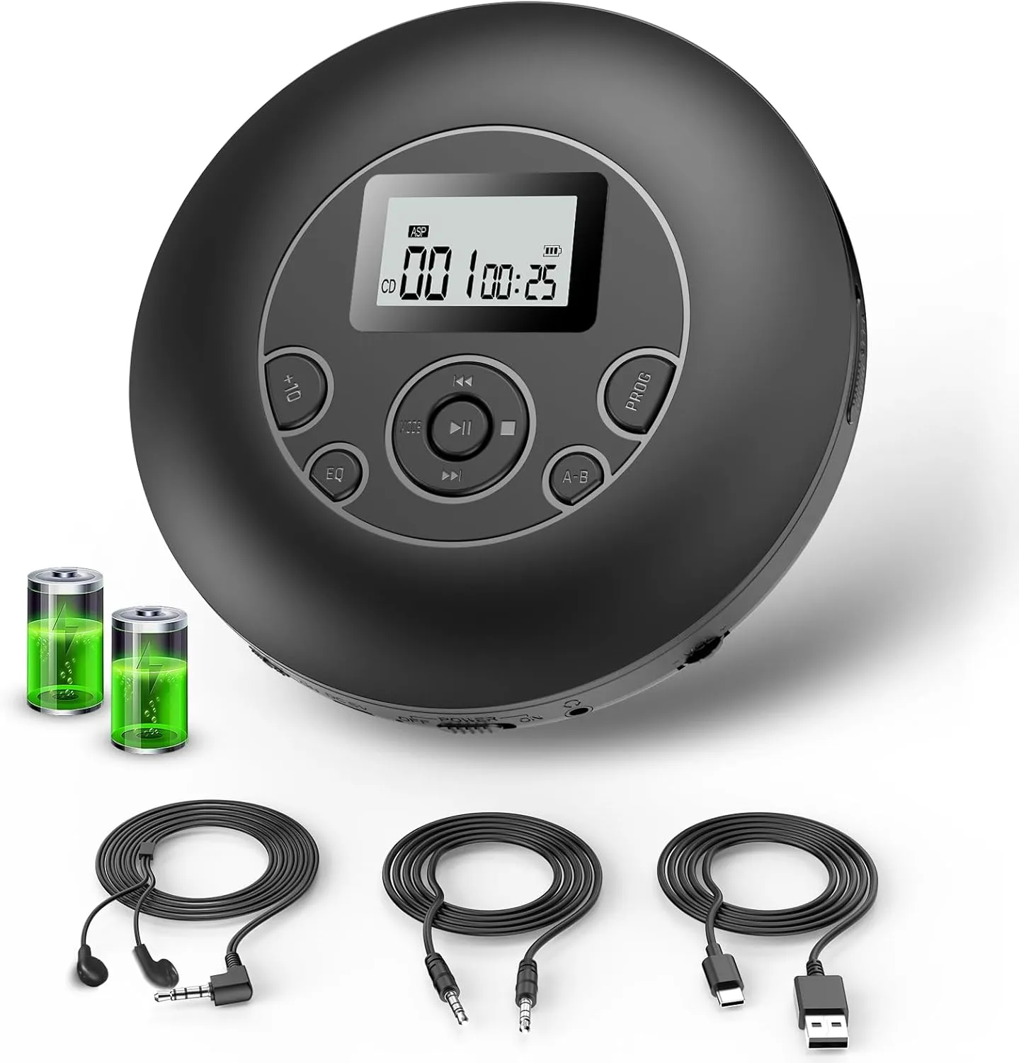 Desobry Portable CD Player with 5EQ Mode Personal Players with Headphones LCD Display Anti-Skip Protection Playback Memory CD Player for Car Compact Player Music Media