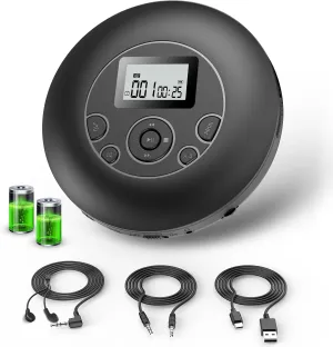 Desobry Portable CD Player with 5EQ Mode Personal Players with Headphones LCD Display Anti-Skip Protection Playback Memory CD Player for Car Compact Player Music Media