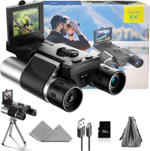 Digital Binoculars with Camera - 8X Digital Zoom, 2" LCD Display 40MP Camera 2.5K Videos Ideal for Concerts, Bird Watching, and Outdoor Adventures with 32GB SD Card