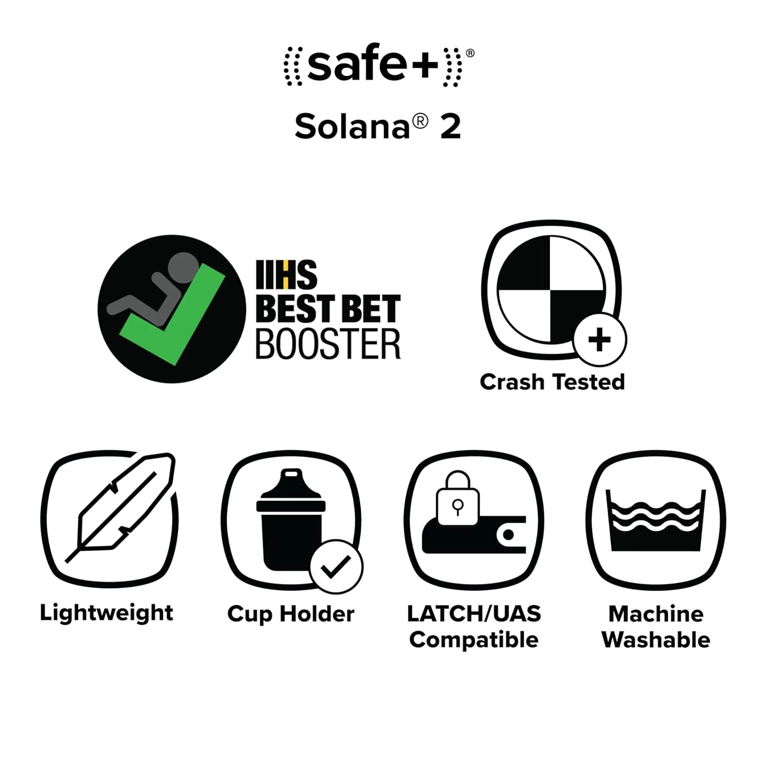 Diono Solana 2 XL 2022, Dual Latch Connectors, Lightweight Backless Belt-Positioning Car, 8 Years 1 Booster Seat, Black