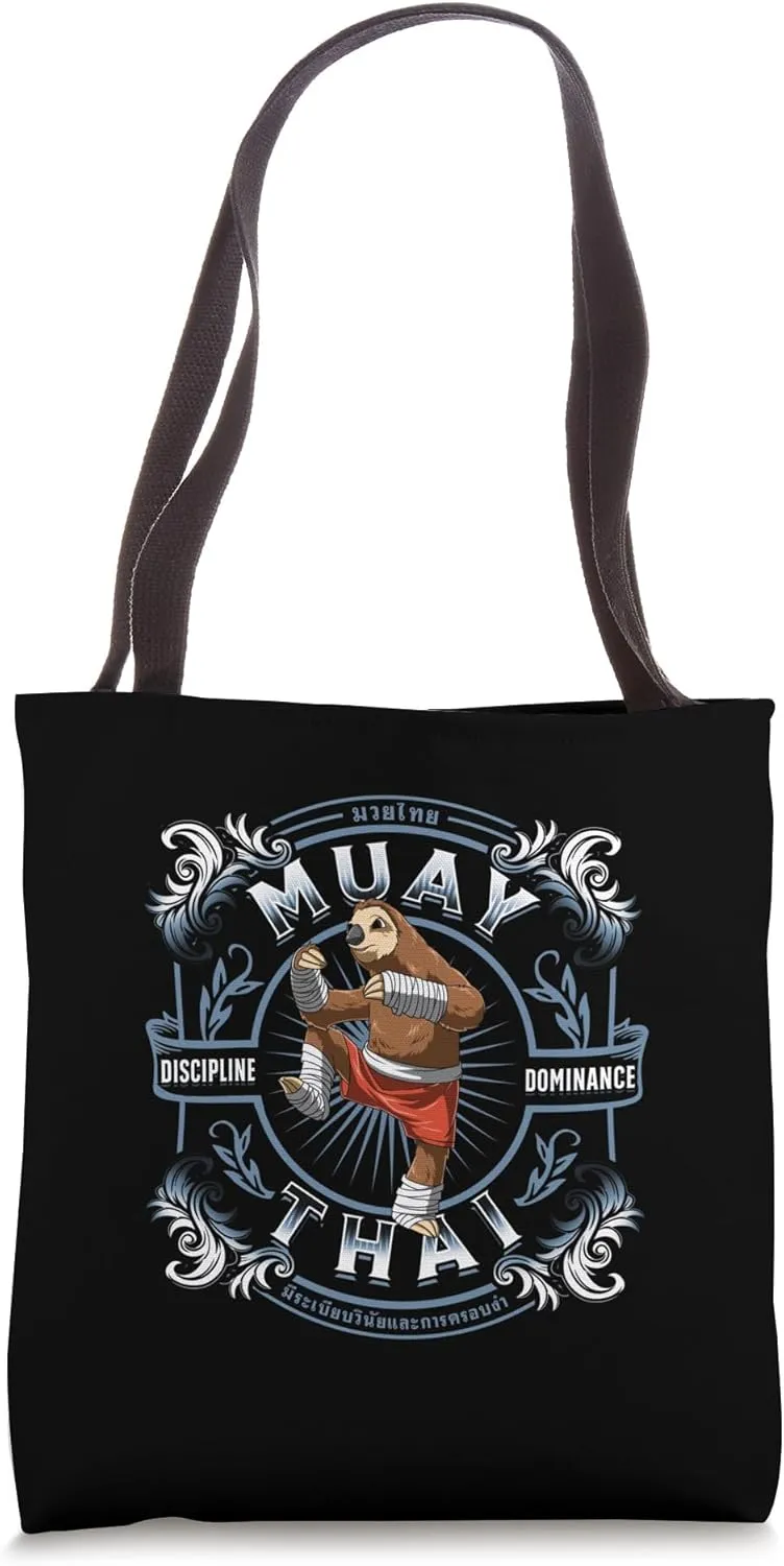Discipline and Dominance - Funny Muay Thai Sloth Tote Bag