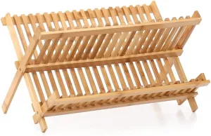 Dish Rack Bamboo Foldable Drainer Drying Dish Holder Plate Utensil Cultery Tray