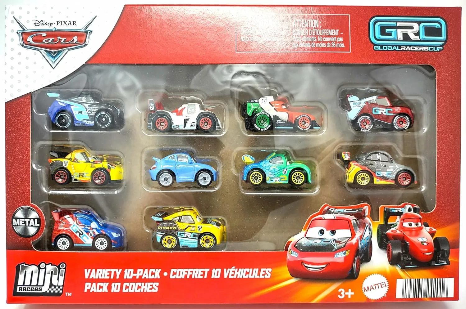 Disney Cars Mini GRC Global Racers Cup Collectible Toy Vehicles, 10 Pack, Ages 3 