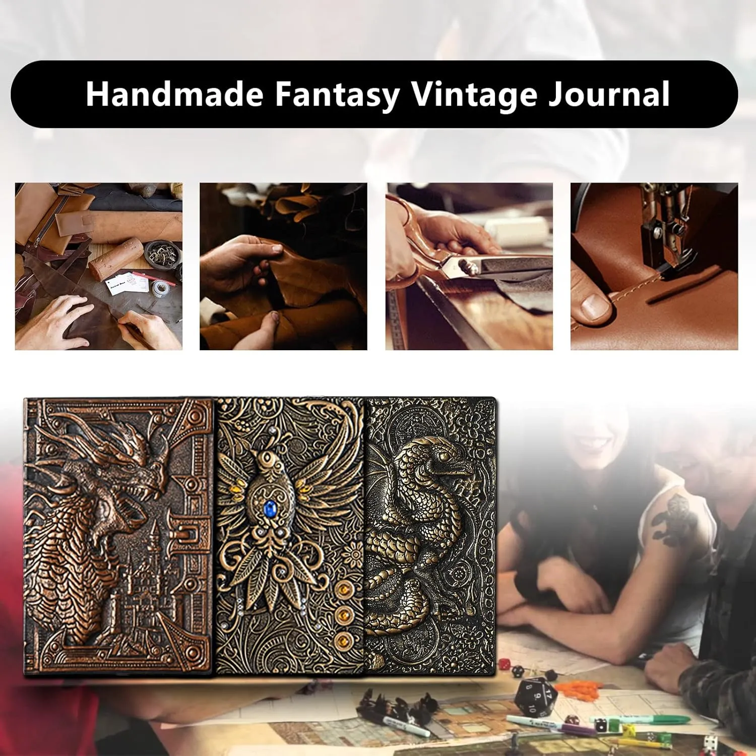 DND Notebook/Journal, Unique 400 Page Book with 3D Dragons Leather Refillable 6-rings binder and Bookmark for dungeons and dragons D&D dice accessories Role Playing Games,Great DND Gifts