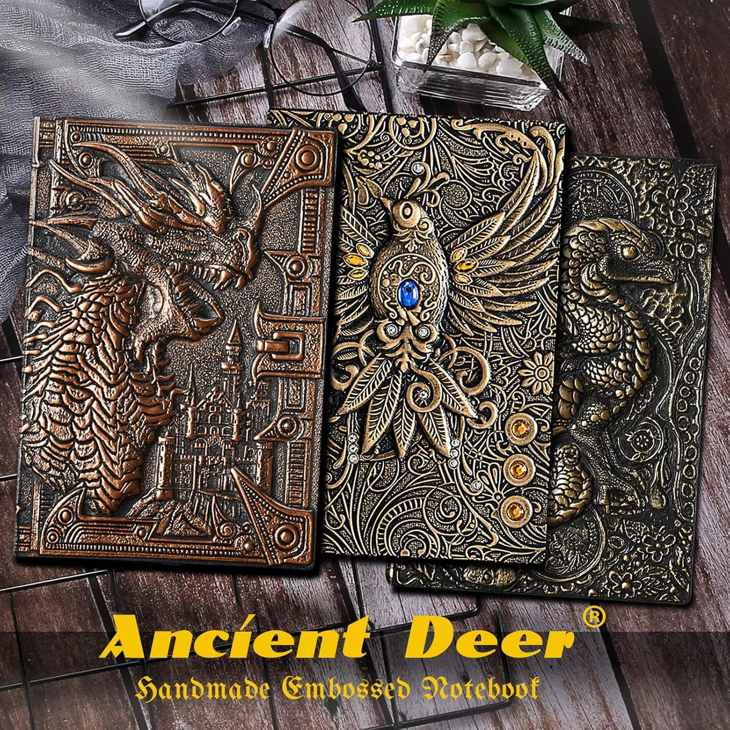 DND Notebook/Journal, Unique 400 Page Book with 3D Dragons Leather Refillable 6-rings binder and Bookmark for dungeons and dragons D&D dice accessories Role Playing Games,Great DND Gifts