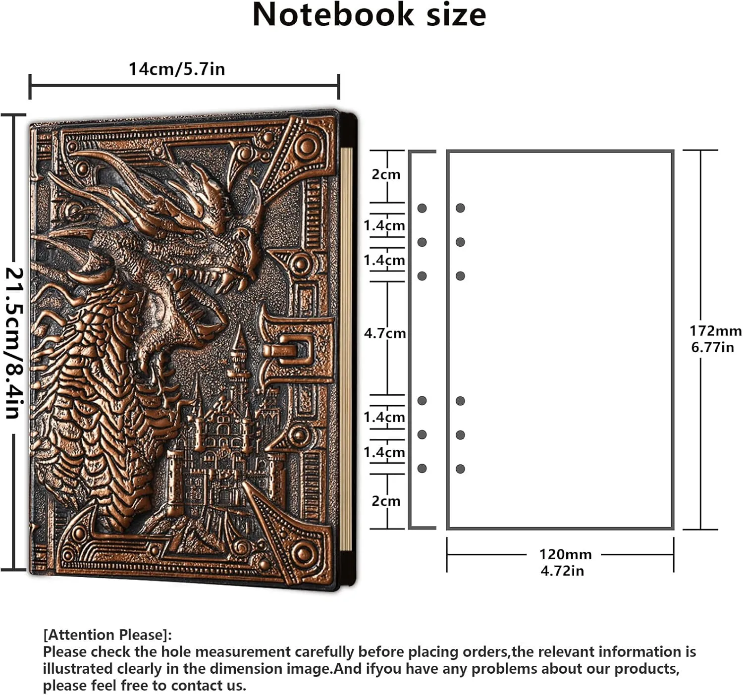 DND Notebook/Journal, Unique 400 Page Book with 3D Dragons Leather Refillable 6-rings binder and Bookmark for dungeons and dragons D&D dice accessories Role Playing Games,Great DND Gifts