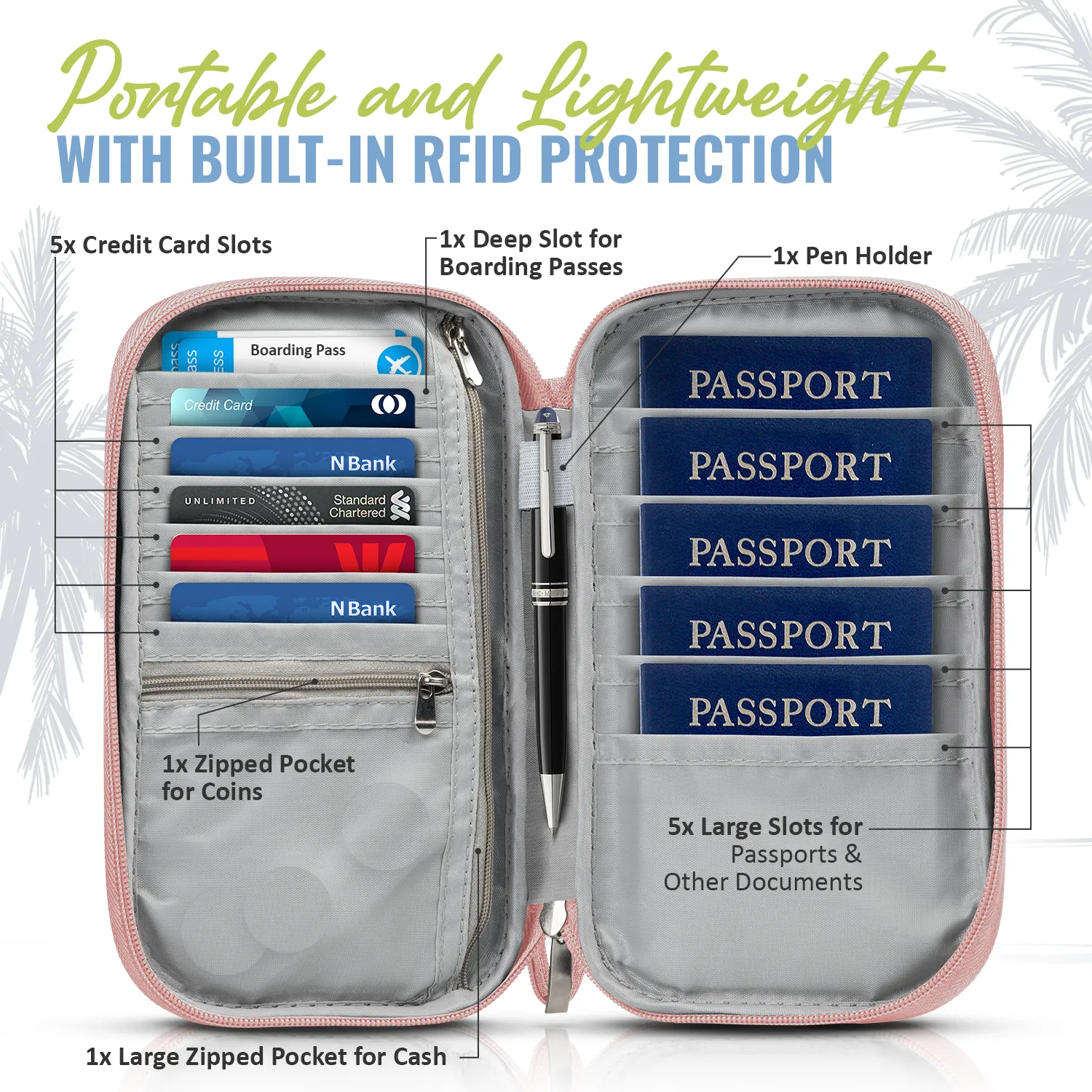 Document Organizer & Wallet (with RFID Blocker) - Dusty Rose