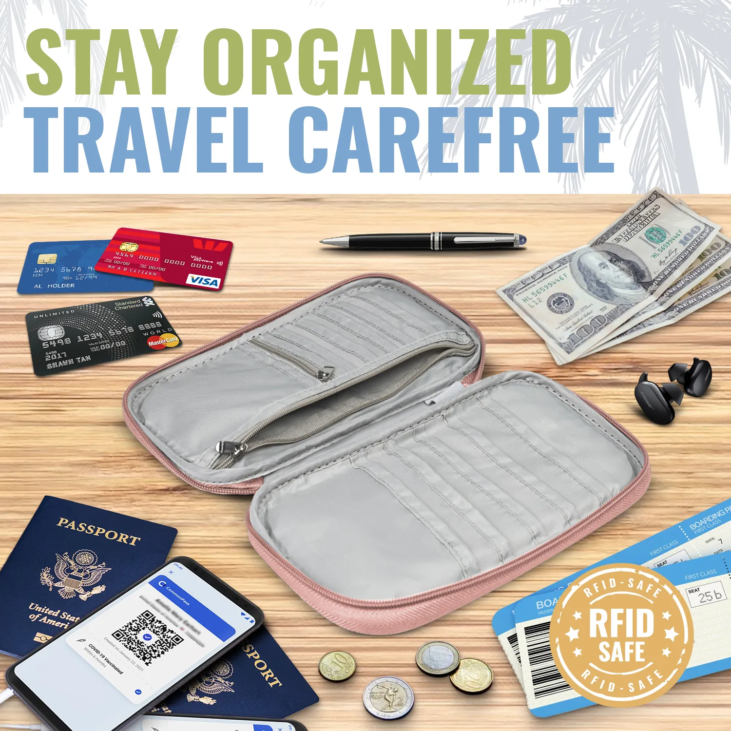 Document Organizer & Wallet (with RFID Blocker) - Dusty Rose