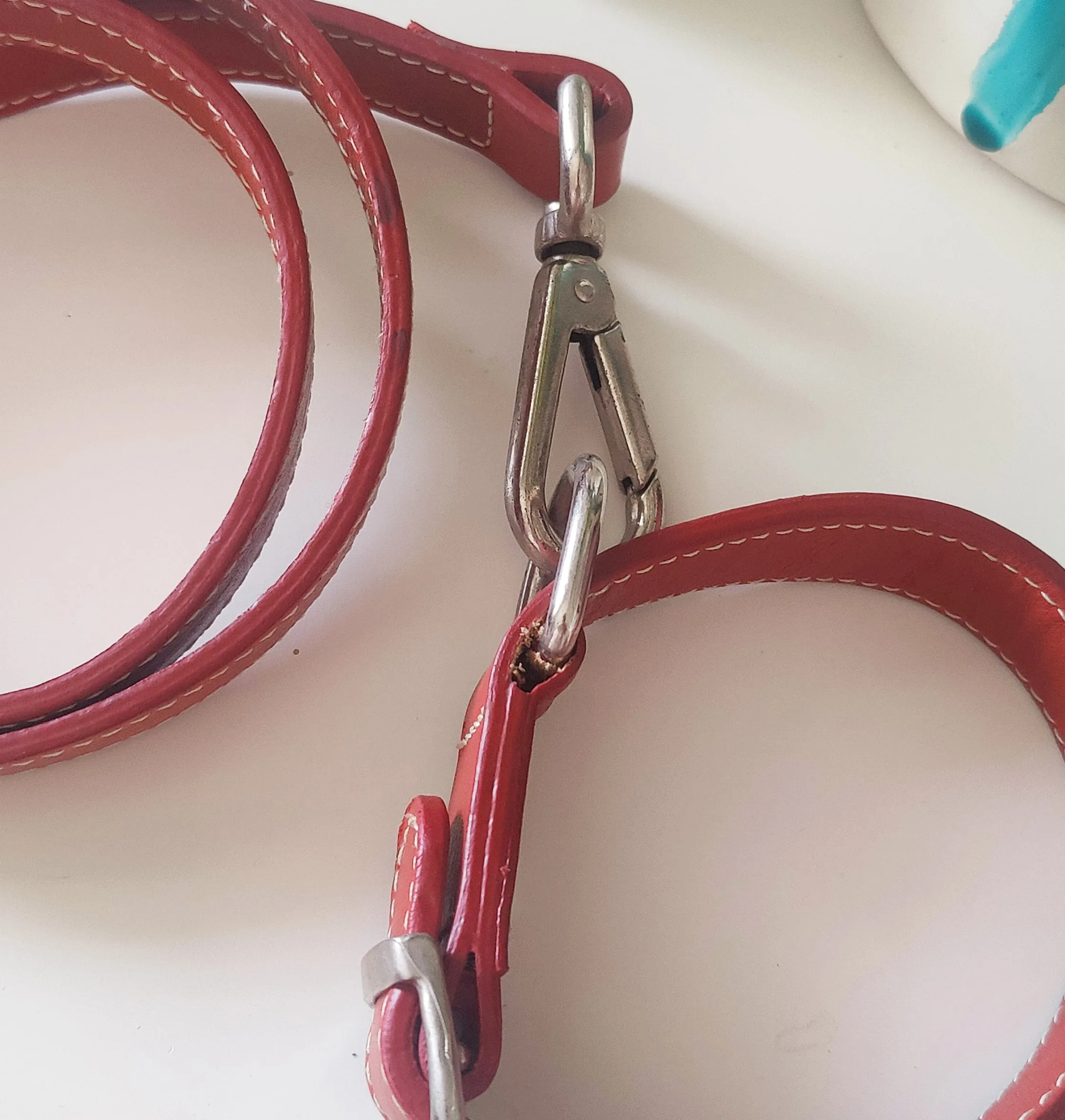 Dog collar with Leash - Red leather