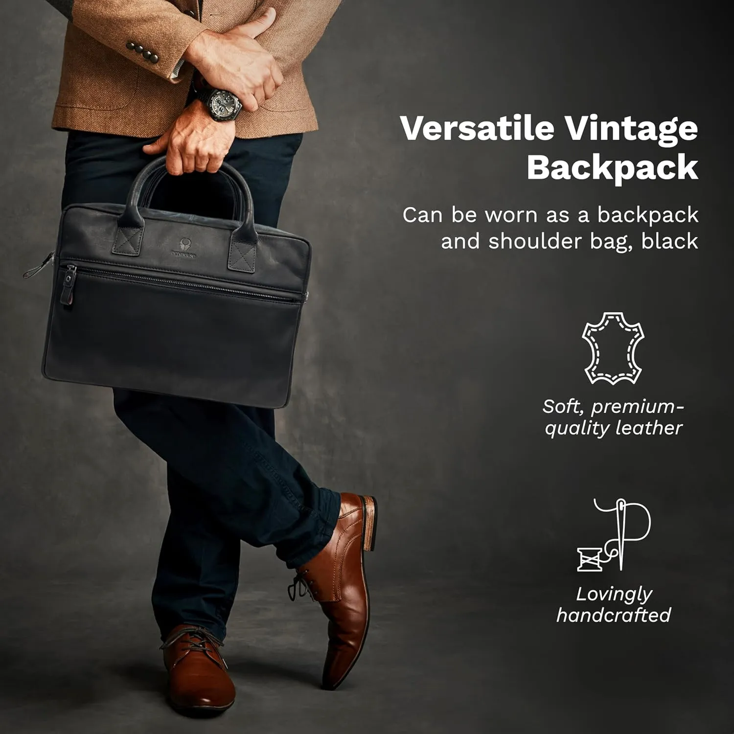 DONBOLSO Leather Bag for Men - Laptop Bag with Zipper Compartment - Genuine Top Grain, Tech-Friendly Shoulder Bag