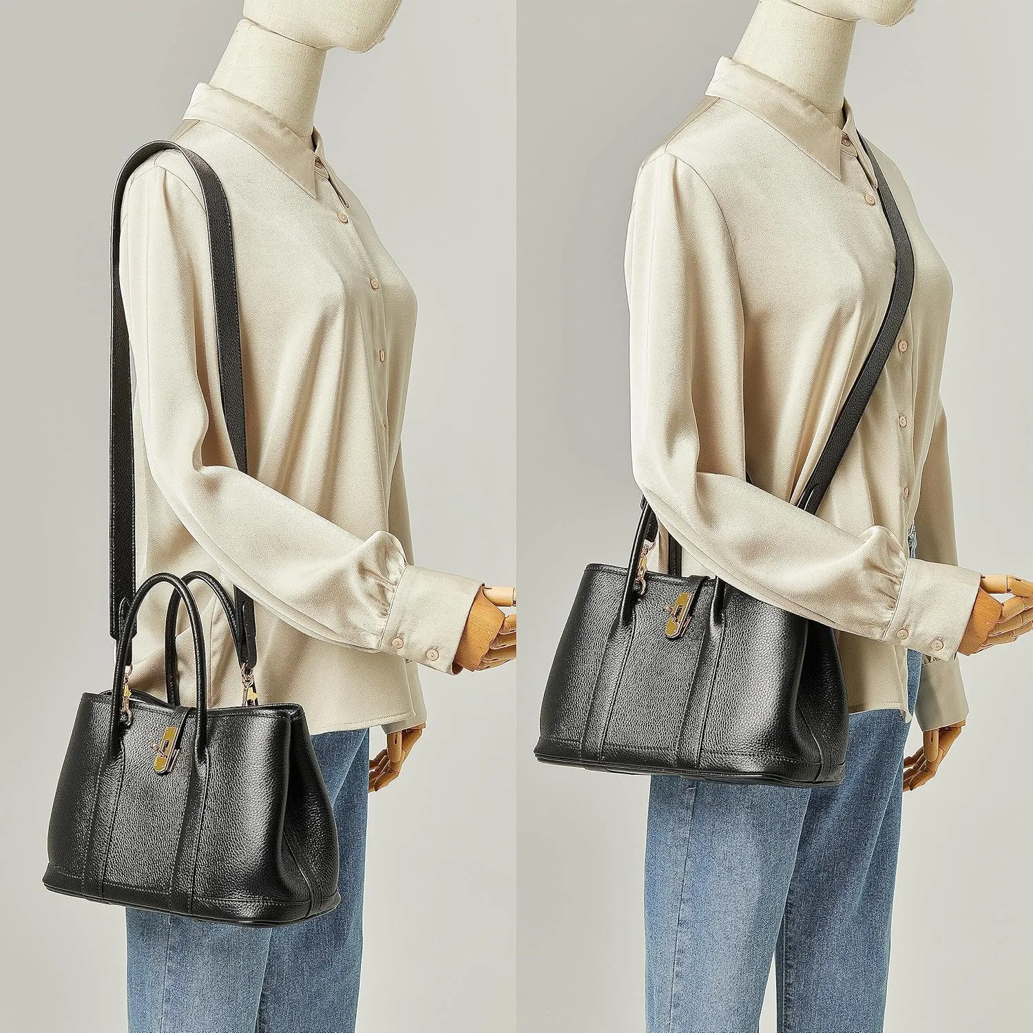 DORIS&JACKY Top Handle Satchel Purse for Women Medium Designer Leather Tote Bag with Wide Long Strap