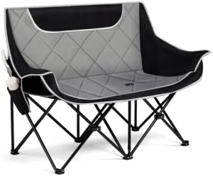 Double Camping Chair 2-in-1 Folding Camp Couch Loveseat Heavy-Duty 440lbs Portable Padded Outdoor Seats with Dual Cup Holders for BeachPatio& BackyardQuick-Setup