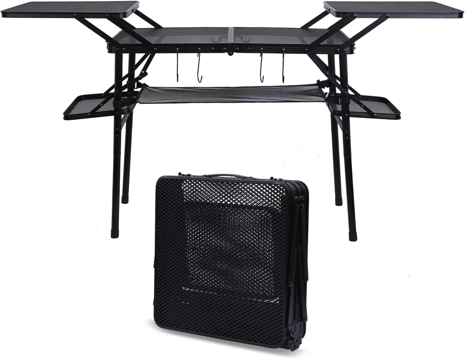 Double Camping Chair, Oversized Camping Loveseat, Padded Folding Loveseat, Camping Couch with Wine Glass Holder   Folding Camping Table, Outdoor Table That Fold Up Lightweight, with 4 Side Tables