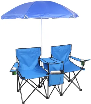 Double Folding Camping Chair with Sunshade, Equipped with a Large Cup Holder, Cooling Bag, Suitable for Camping, Beach and Outdoor Fishing as a Couple's Chair