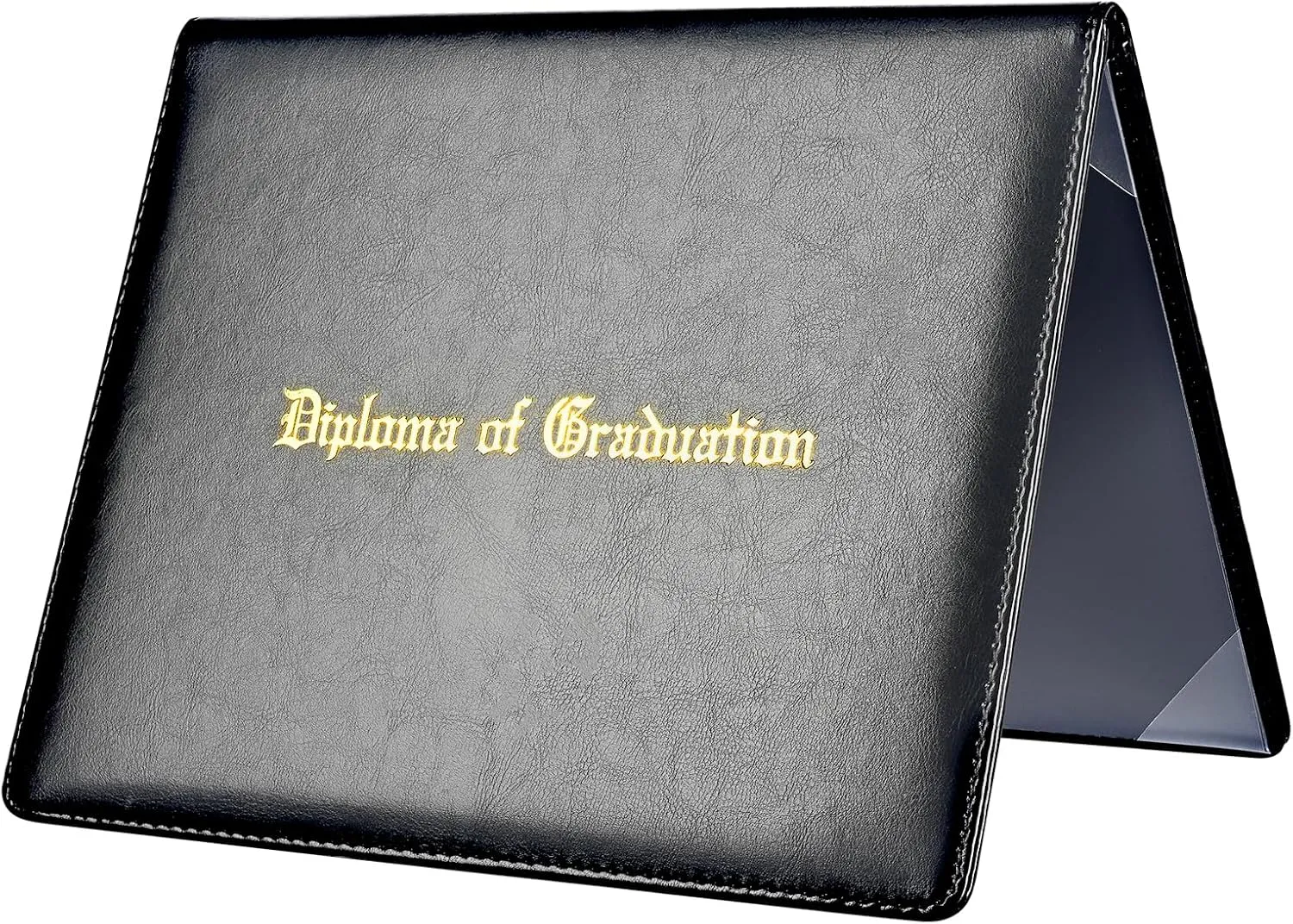 Double-Sided Diploma of Graduation Holder, Leatherette Padded Certificate Covers with Plastic Protector Sheet, 8.5 x 11 Letter Size, Black