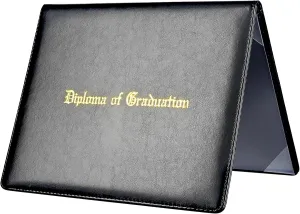 Double-Sided Diploma of Graduation Holder, Leatherette Padded Certificate Covers with Plastic Protector Sheet, 8.5 x 11 Letter Size, Black