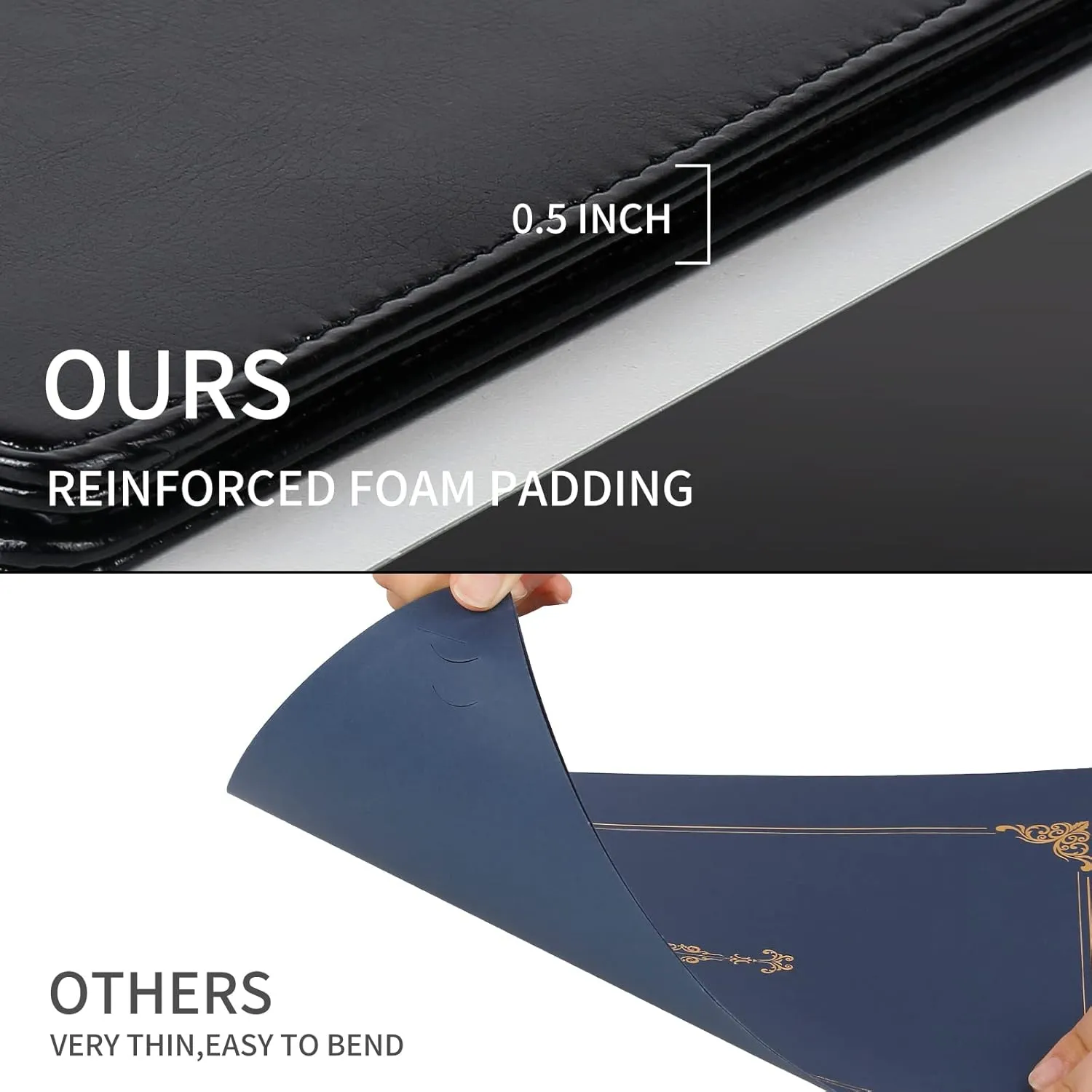 Double-Sided Diploma of Graduation Holder, Leatherette Padded Certificate Covers with Plastic Protector Sheet, 8.5 x 11 Letter Size, Black