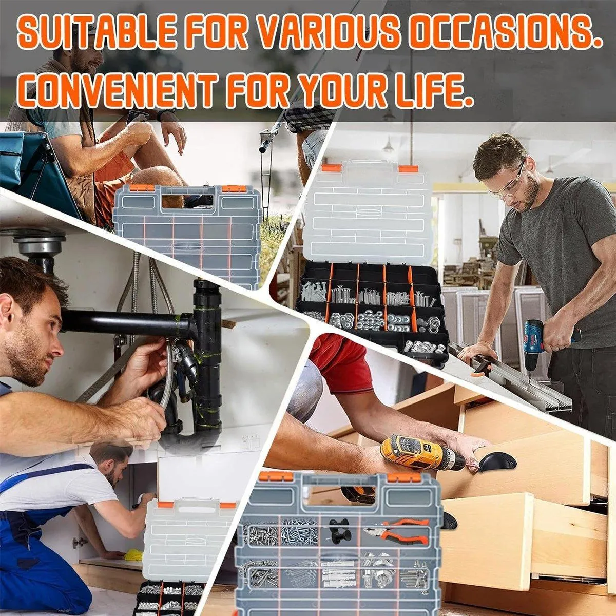 Double Sided Portable Hardware Tools Storage Box Parts Organizer Accessories Box