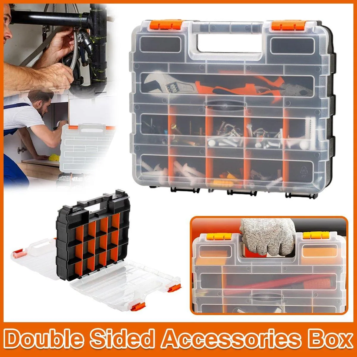 Double Sided Portable Hardware Tools Storage Box Parts Organizer Accessories Box