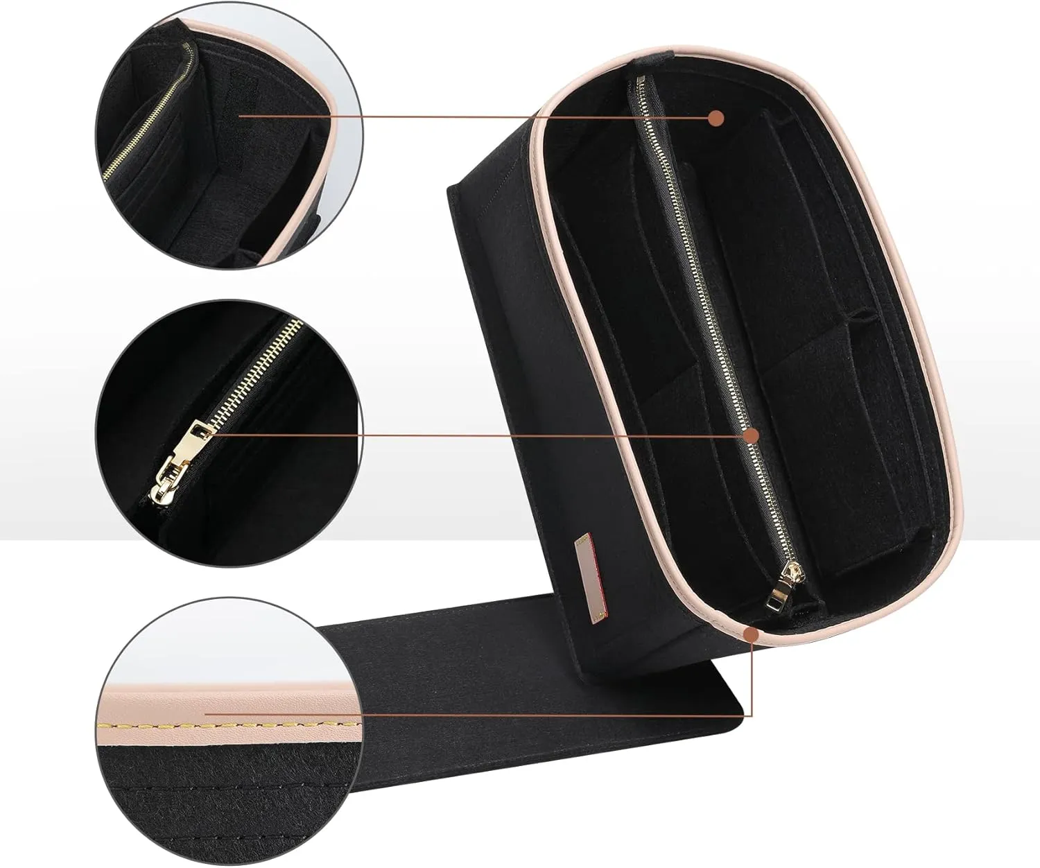 Doxo Purse Organizer Insert & Base Shaper 2pc Set, Felt Handbag Bag Fit LV Speedy Neverfull (L-Black)