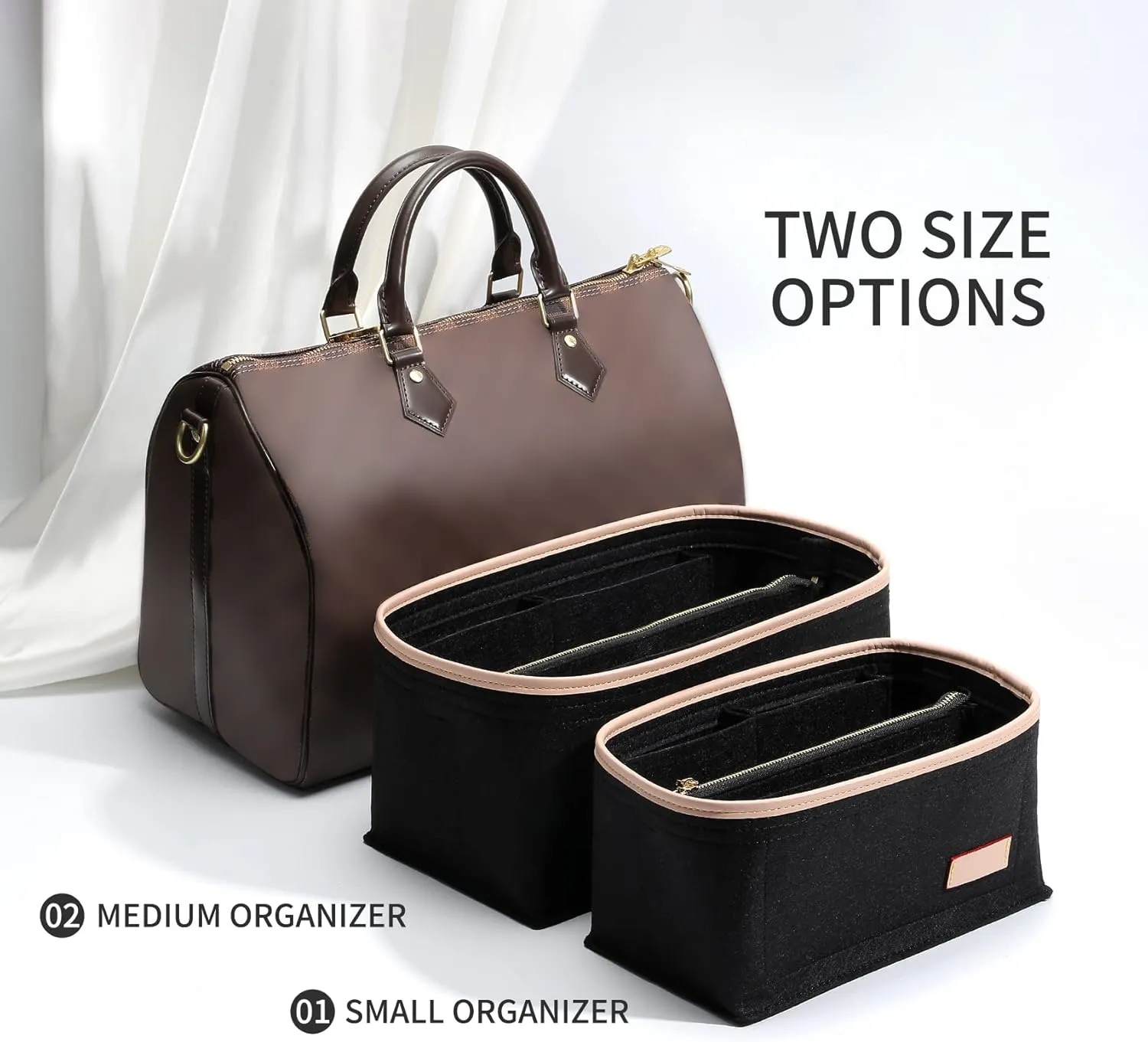 Doxo Purse Organizer Insert & Base Shaper 2pc Set, Felt Handbag Bag Fit LV Speedy Neverfull (L-Black)