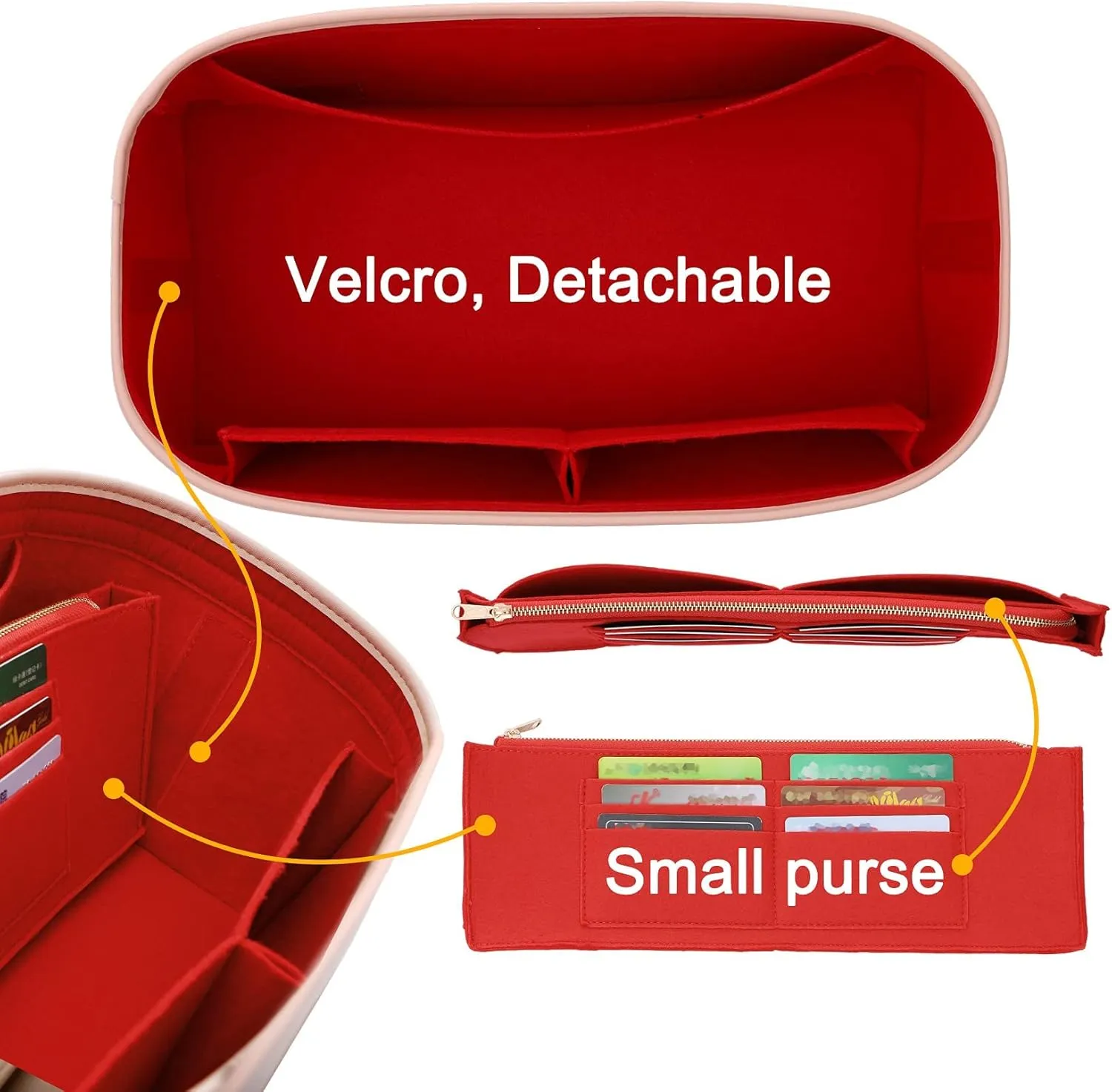 Doxo Purse Organizer Insert for Handbags & Base Shaper Combination,Tote Bag Organizer Insert with 6 Sizes,Compatible with LV Speedy 25 & Neverfull PM ON THE GO and More(Red-Medium)