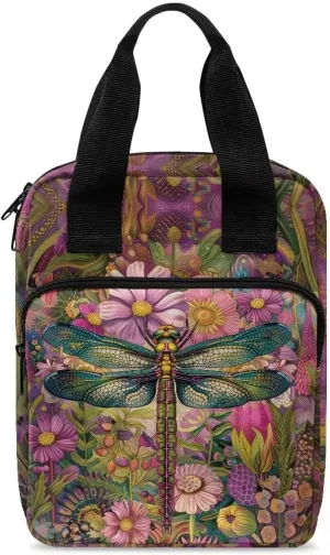 Dragonfly Flower Bible Cover for Women Large Bible Case with Front Zip Pocket Womens Bible Holder Lightweight Tote Bible Bag for Traveling, Hiking