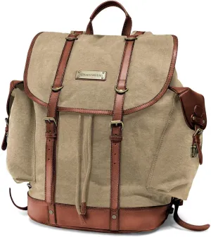 DRAKENSBERG Backpack 'Henry' - classic hiking und hunting rucksack in authentic retro vintage design, ladies, men, sustainably handmade, 30L, canvas, leather, khaki-beige, DR00117