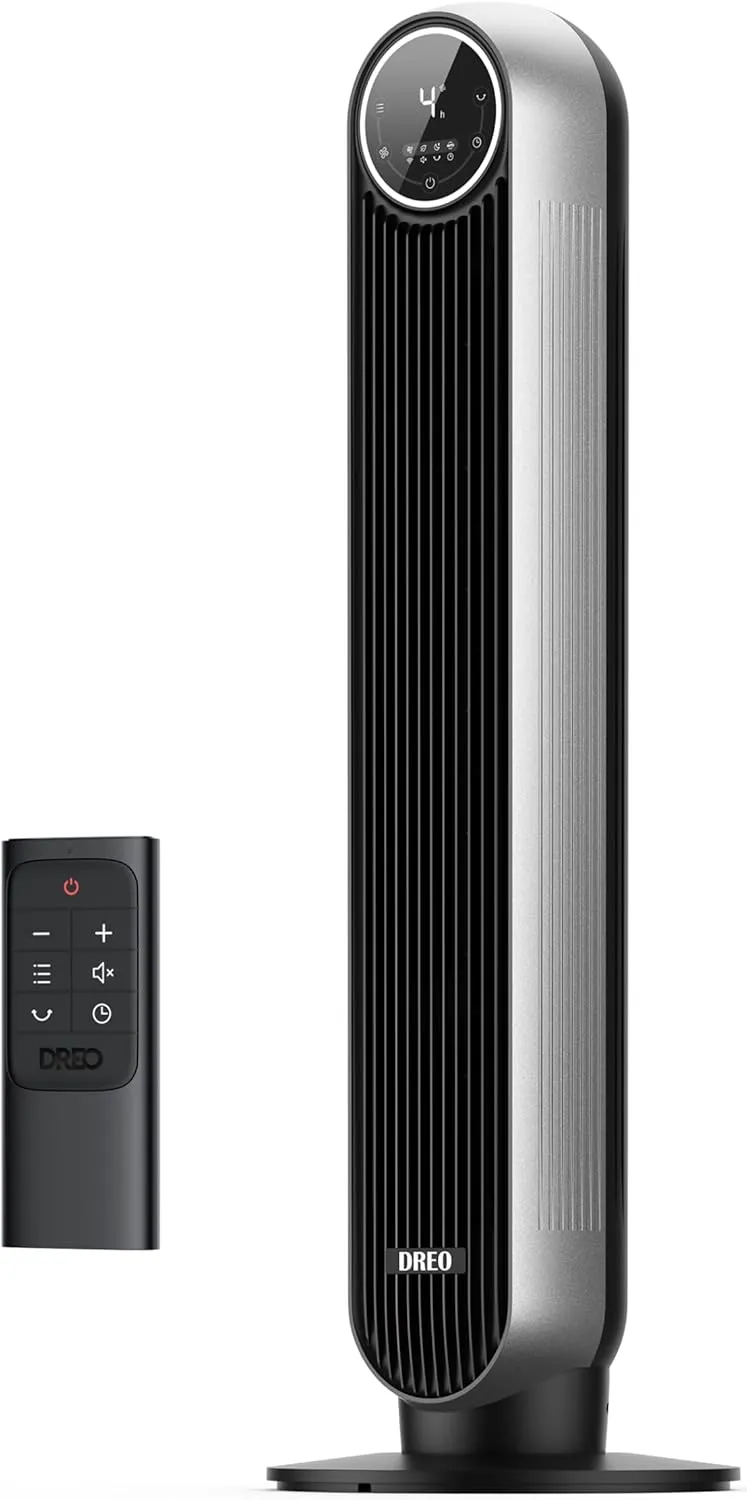 Dreo Tower Fan for Bedroom, 25ft/s Velocity Quiet Floor Fan, 90° Oscillating Fans for Indoors with 4 Speeds, 4 Modes, 8H Timer, Standing Fans, Bladeless Fan, Silver, Nomad One (DR-HTF007)