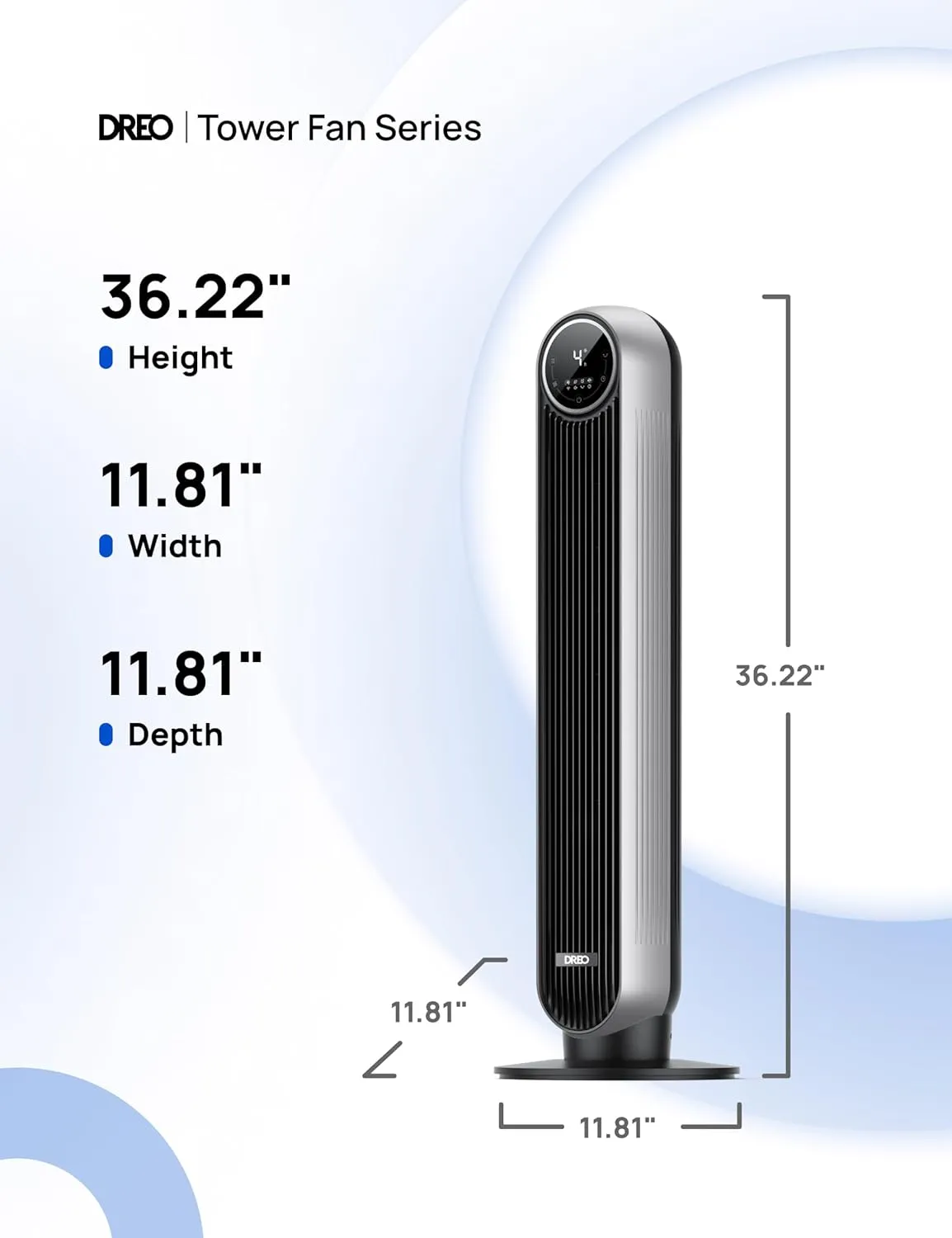 Dreo Tower Fan for Bedroom, 25ft/s Velocity Quiet Floor Fan, 90° Oscillating Fans for Indoors with 4 Speeds, 4 Modes, 8H Timer, Standing Fans, Bladeless Fan, Silver, Nomad One (DR-HTF007)