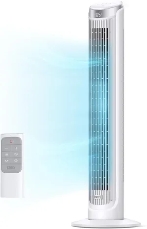 Dreo Tower Fans for Bedroom, 90°Oscillating Fans for indoors,5 Speeds 4 Modes Max 26ft/s, 12H Timer, LED Display with Touch, Remote, 40" Quiet Bladeless Standing Floor Fan for Home Office, White