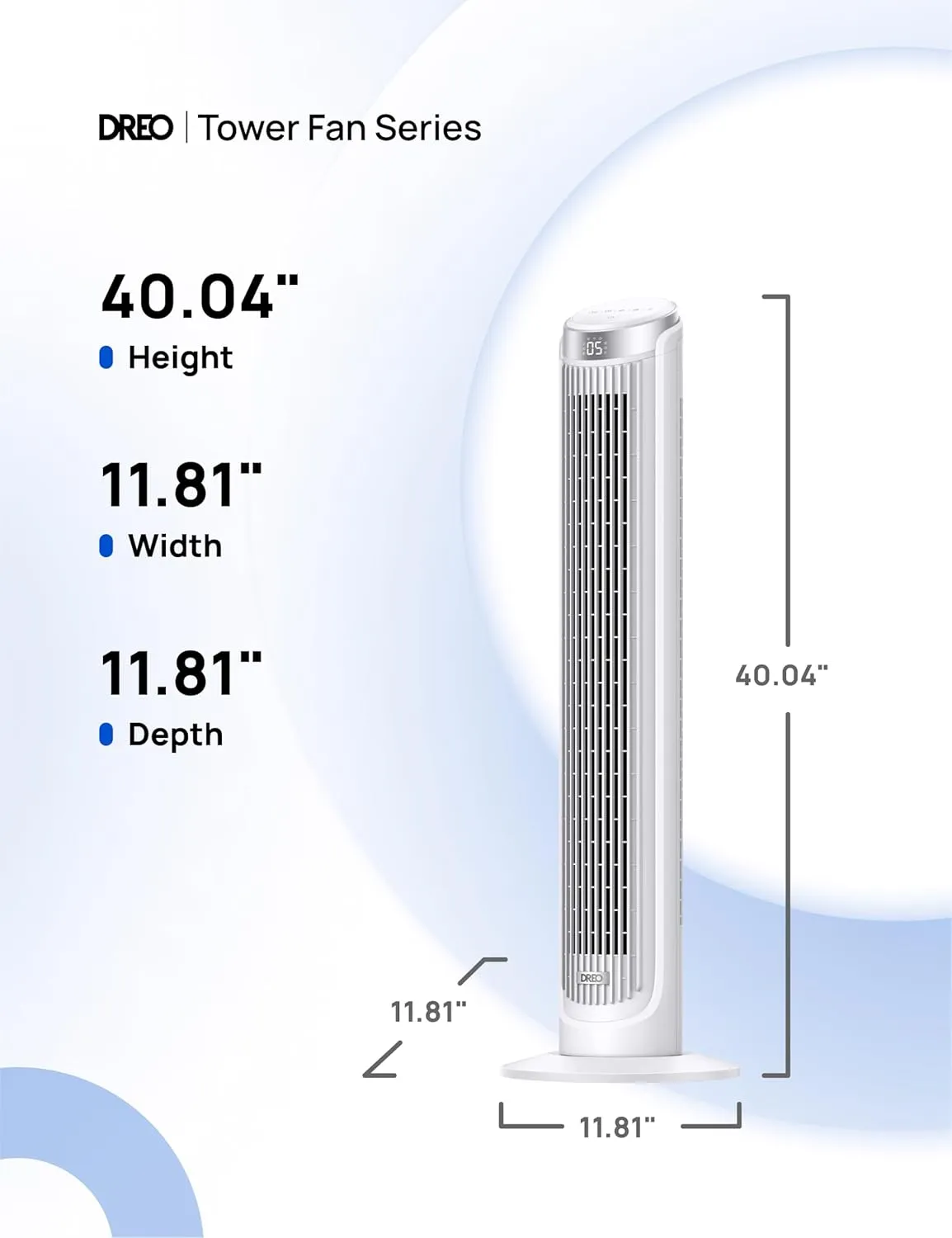 Dreo Tower Fans for Bedroom, 90°Oscillating Fans for indoors,5 Speeds 4 Modes Max 26ft/s, 12H Timer, LED Display with Touch, Remote, 40" Quiet Bladeless Standing Floor Fan for Home Office, White