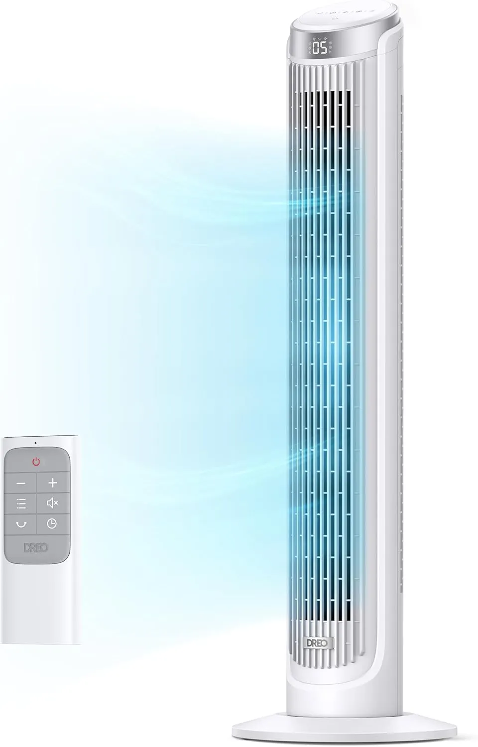 Dreo Tower Fans for Bedroom, 90°Oscillating Fans for indoors,5 Speeds 4 Modes Max 26ft/s, 12H Timer, LED Display with Touch, Remote, 40" Quiet Bladeless Standing Floor Fan for Home Office, White