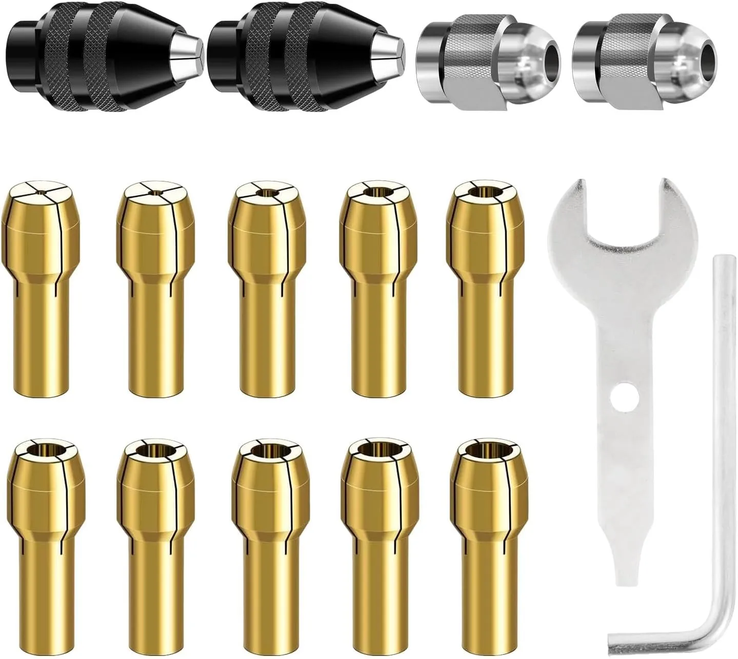 Drill Chuck Set, Collet Set, Electric Chuck Kit - 1/32-1/8 Inch Keyless Shank Replacement for Rotary Tool, Drilling Accessories