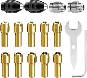 Drill Chuck Set, Collet Set, Electric Chuck Kit - 1/32-1/8 Inch Keyless Shank Replacement for Rotary Tool, Drilling Accessories