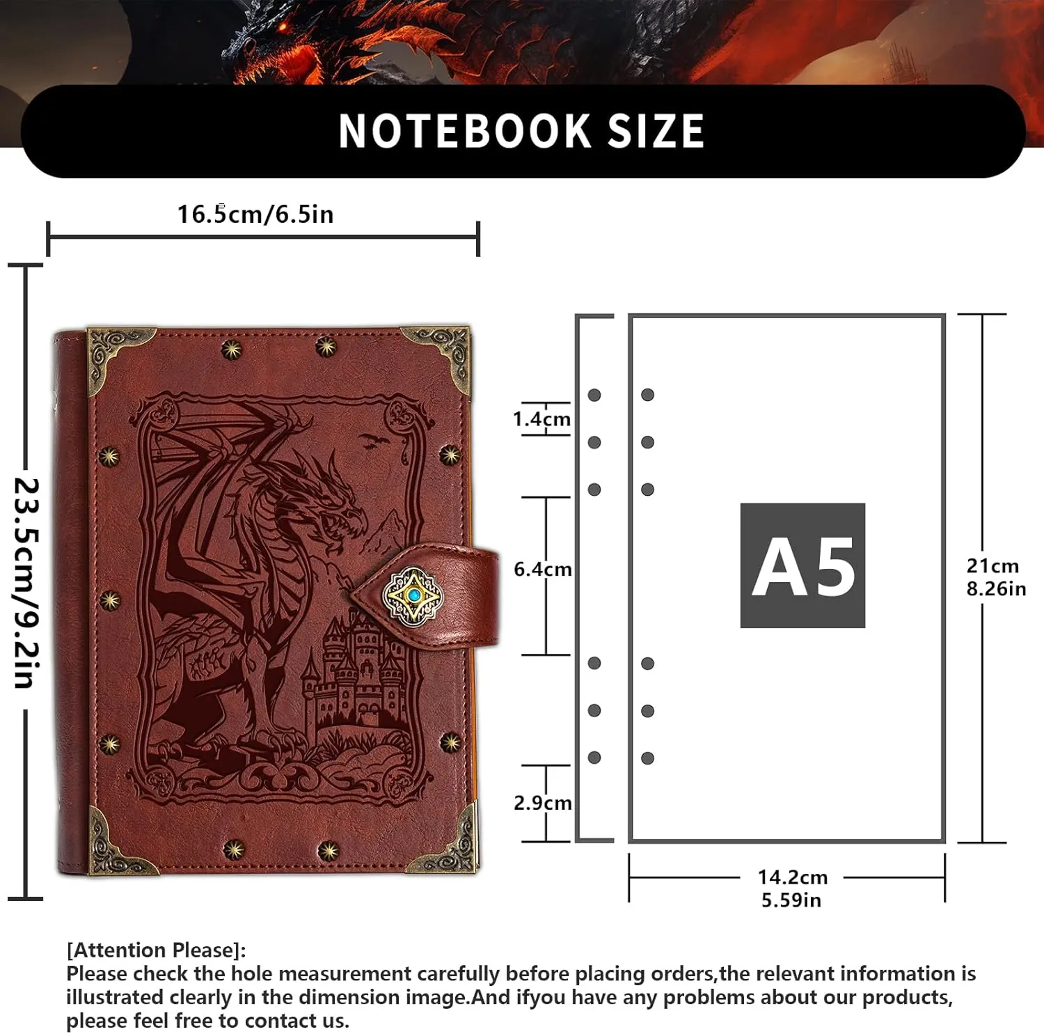 DUROTAN DND Notebook Vintage Dragon Journal Unique Refillable Binder Leather A5 400 Pages For Dungeons and Dragons Gift D&D Gifts DM Accessories Men&Women